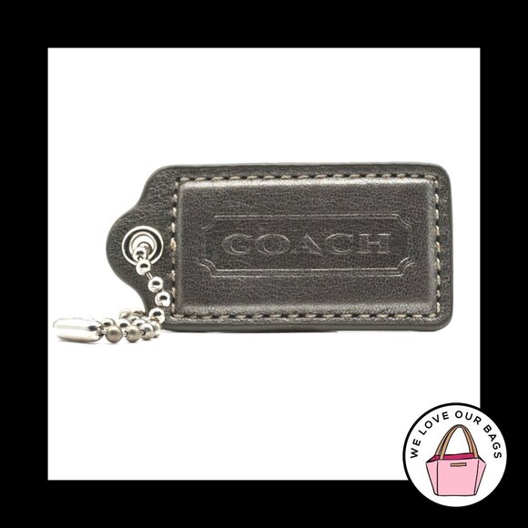 2.5" Large COACH Dark Gray Metallic Leather Fob Bag Charm Keychain Hang Tag - Picture 1 of 1
